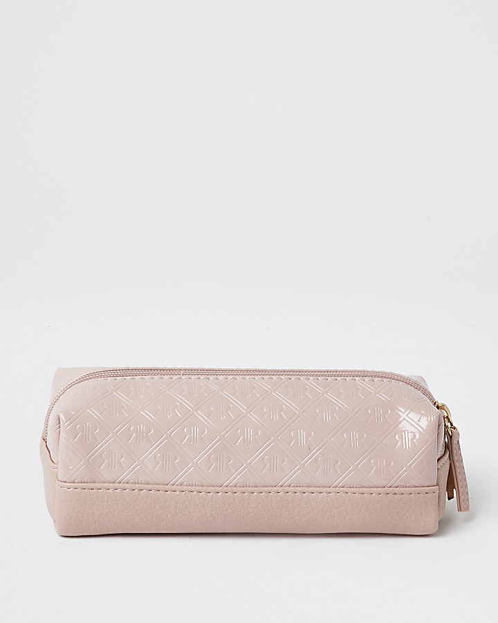 Girls pink patent embossed pencil case