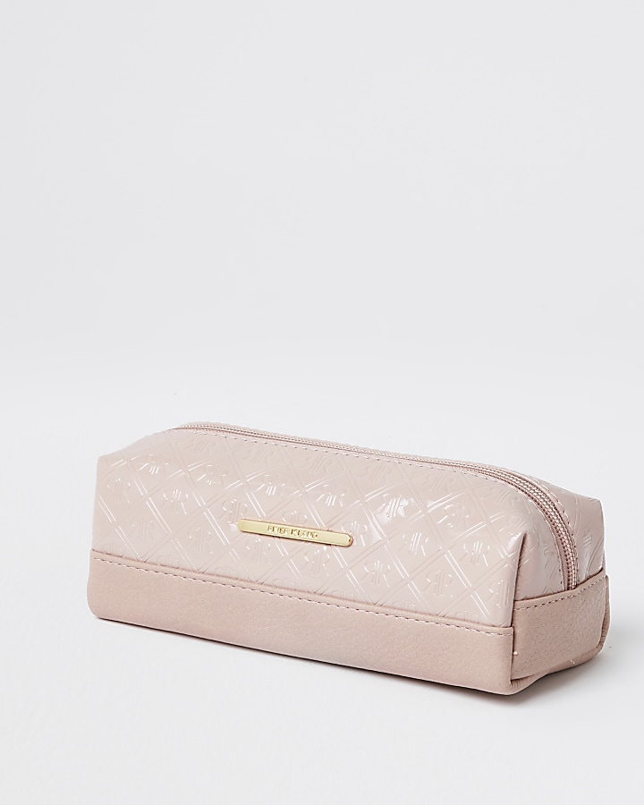 Girls pink patent embossed pencil case