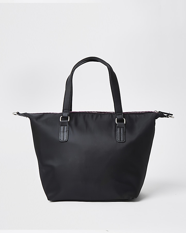 Girls black quilted mongram shopper handbag