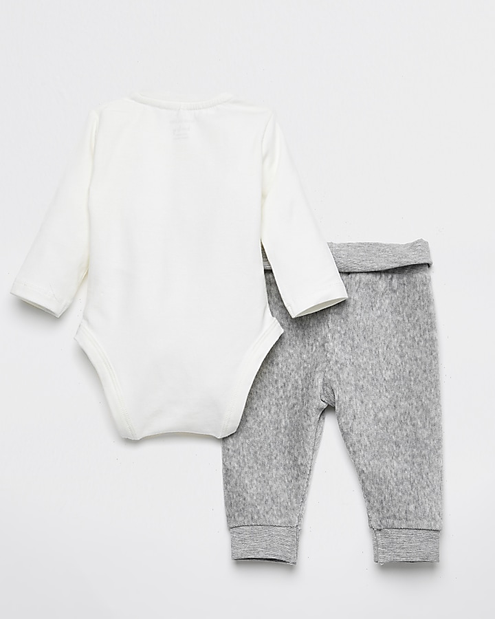 Baby white printed bodysuit legging outfit