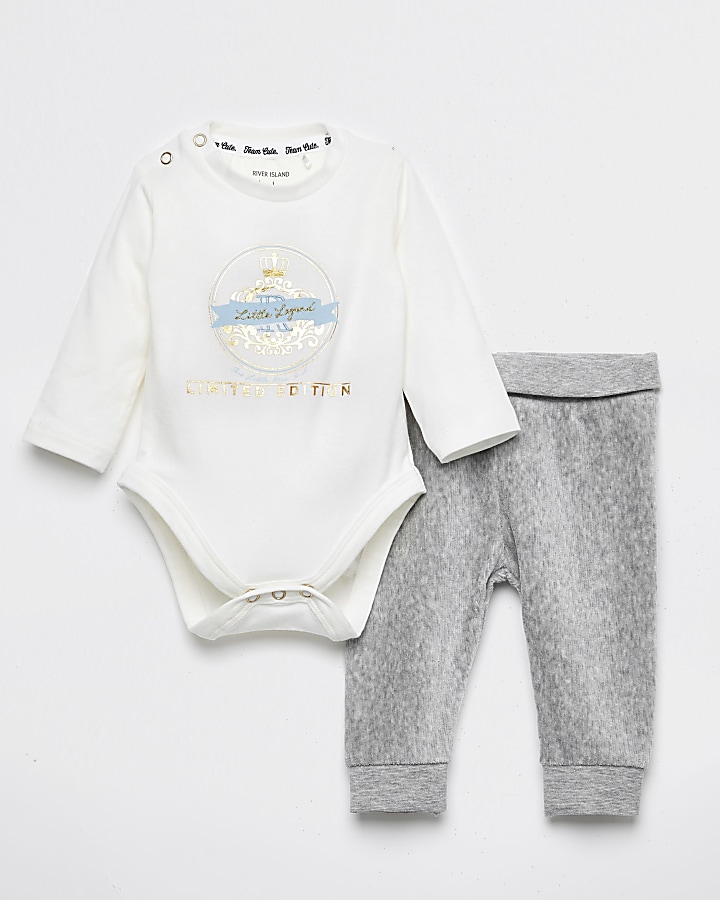 Baby white printed bodysuit legging outfit