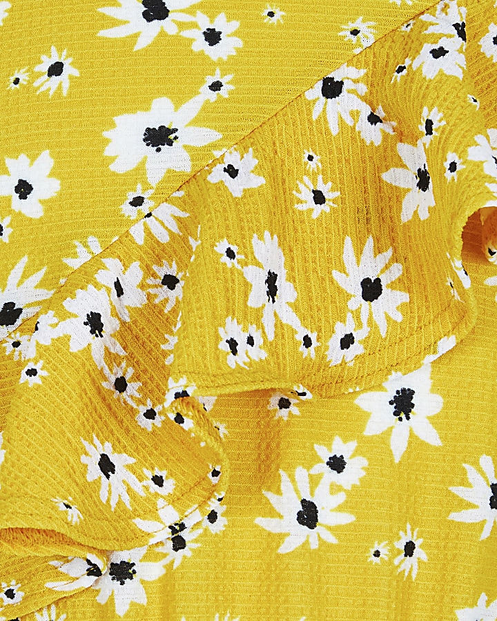 Girls yellow floral asymmetric frill playsuit