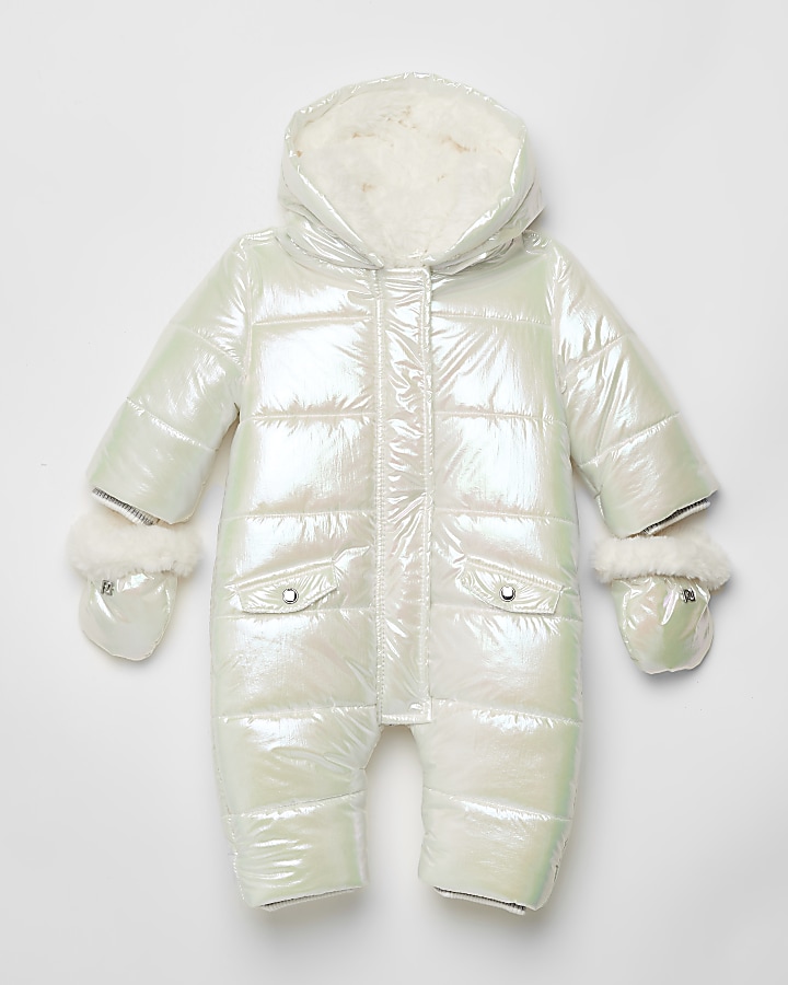 Baby white iridescent snowsuit