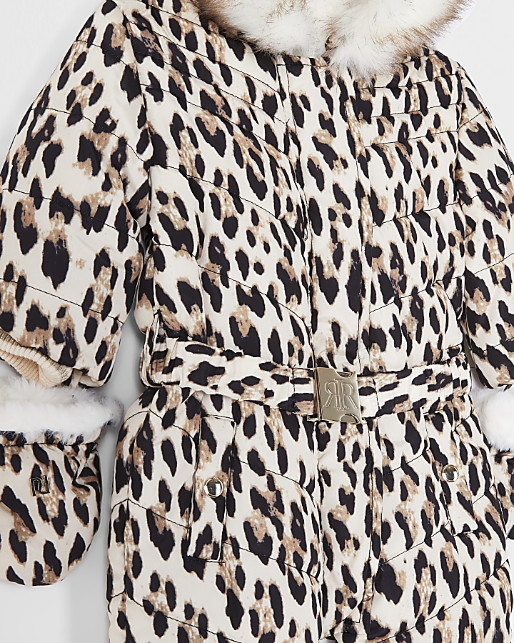Baby brown leopard print snowsuit