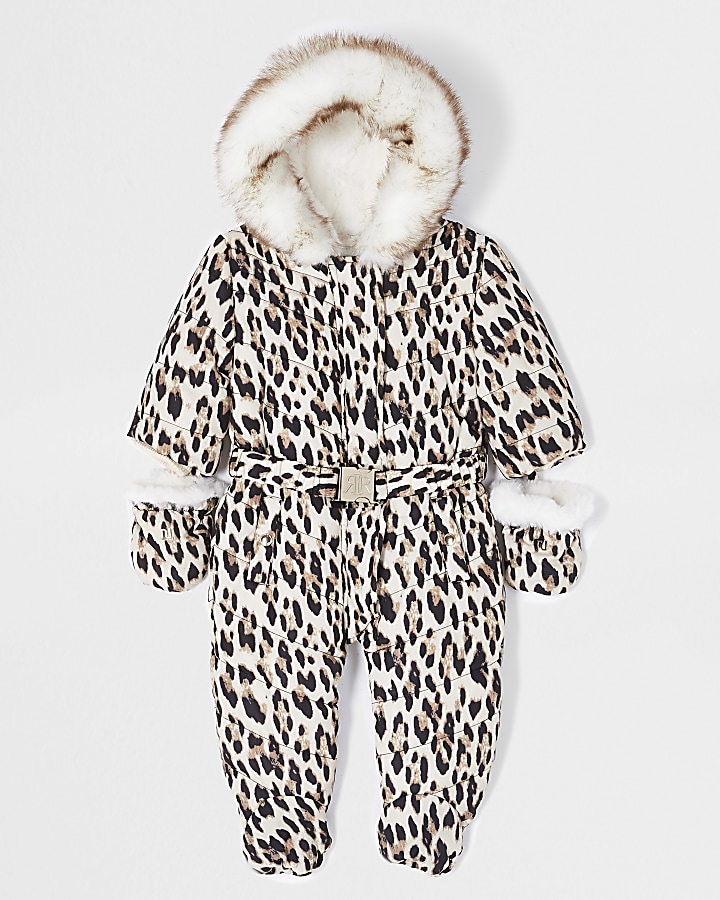 Baby brown leopard print snowsuit