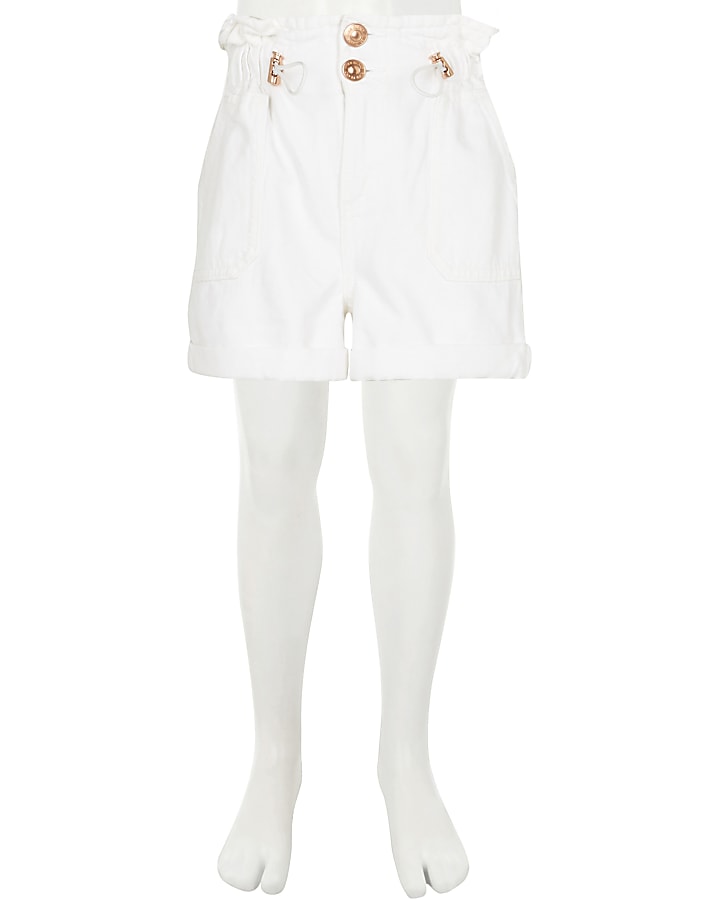 Girls white toggle paperbag shorts