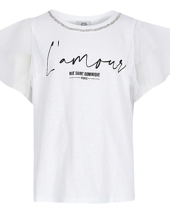 Girls white 'lamour' print t-shirt