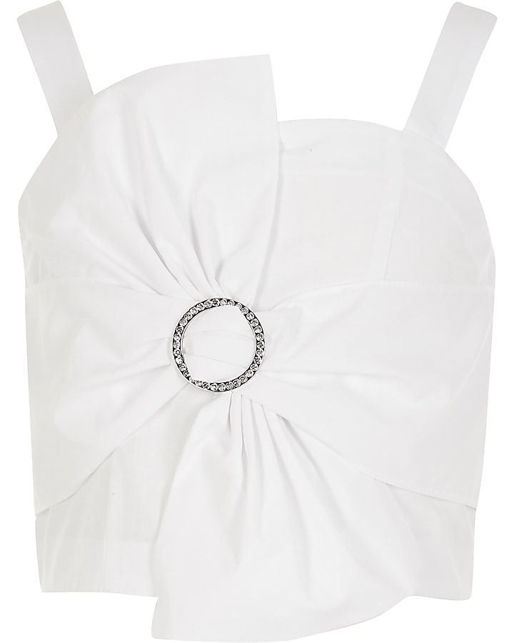Girls white bow embellished cropped top