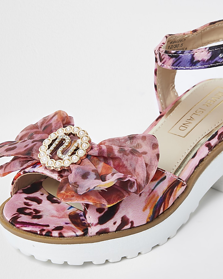 Girls pink animal print jewel detail sandals