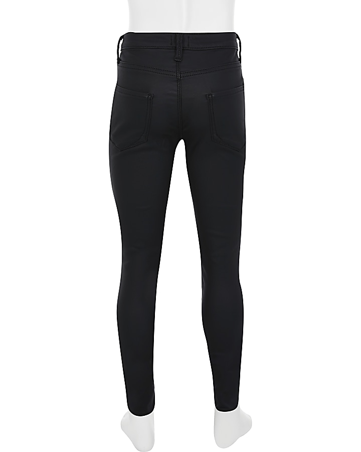 Girls black coated Molly mid rise jegging