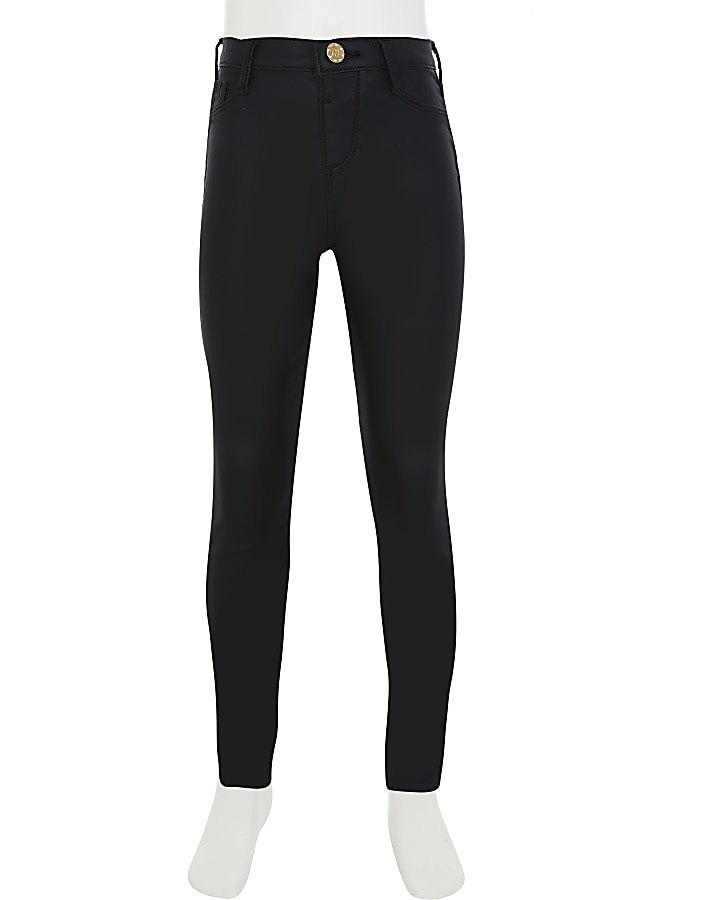 Girls black coated Molly mid rise jegging