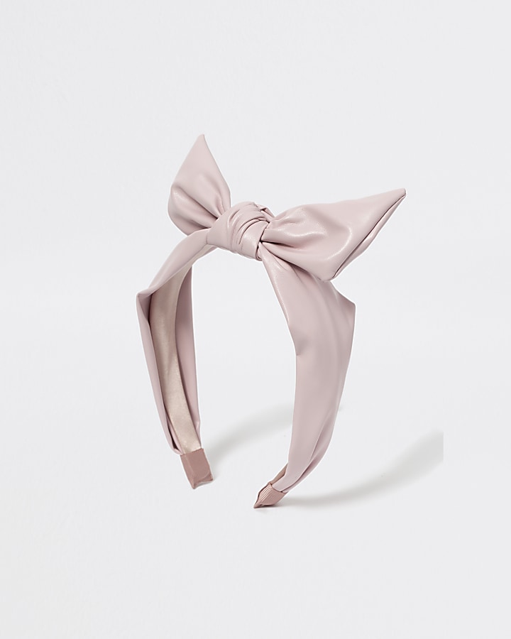 Girls pink faux leather twist knot headband