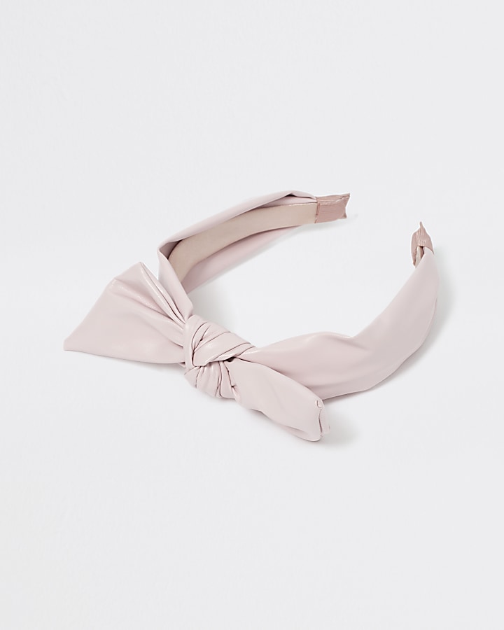Girls pink faux leather twist knot headband