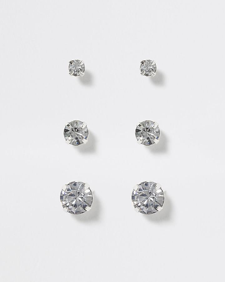 Girls silver colour stud earring 3 pack