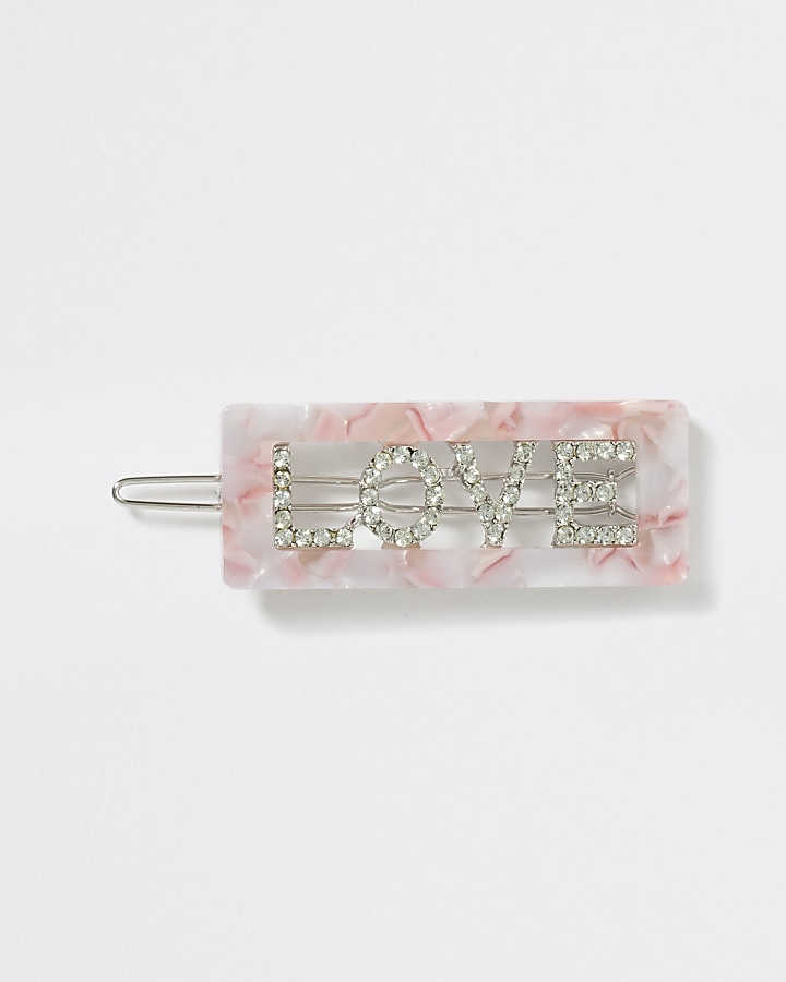 Girls pink diamante 'LOVE' hair clip