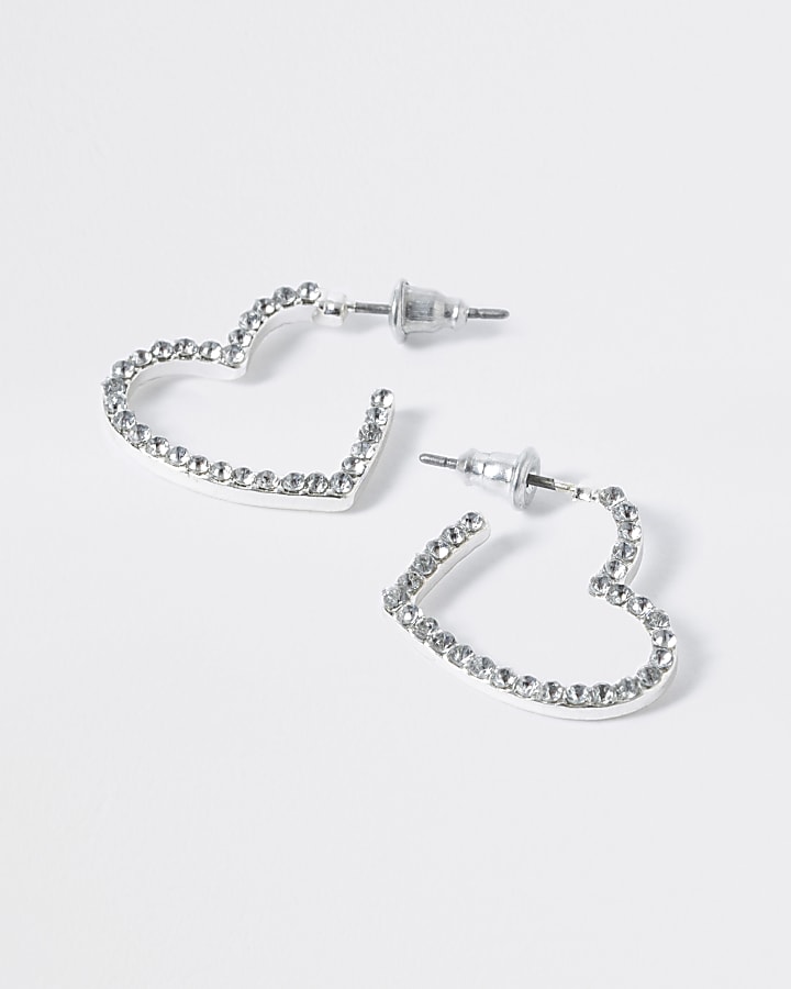 Girls silver colour heart hoop earrings