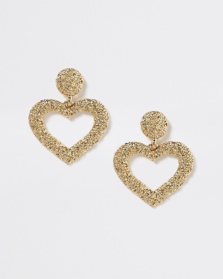Girls gold colour embellished heart earrings