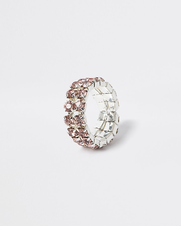 Girls pink diamante elasticated ring