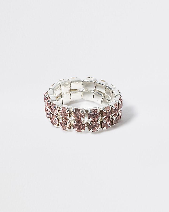 Girls pink diamante elasticated ring