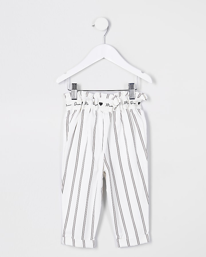 Mini girls white stripe paperbag trousers
