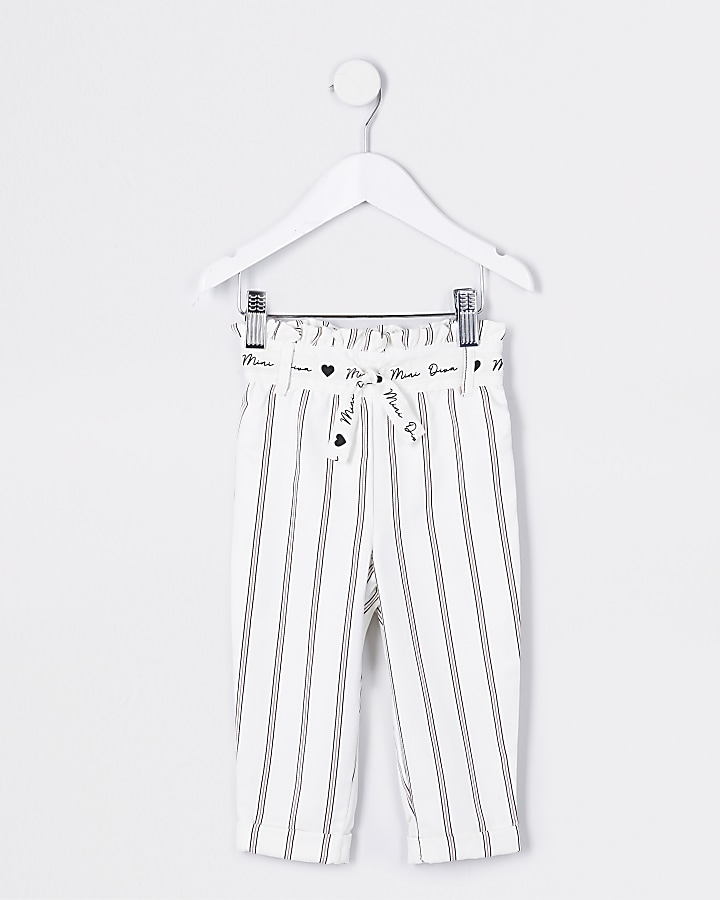 Mini girls white stripe paperbag trousers