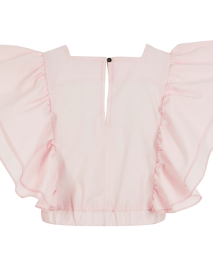 Girls pink ruffle cropped top