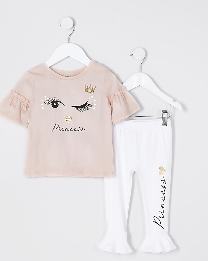 Mini girls pink eyelash print T-shirt outfit