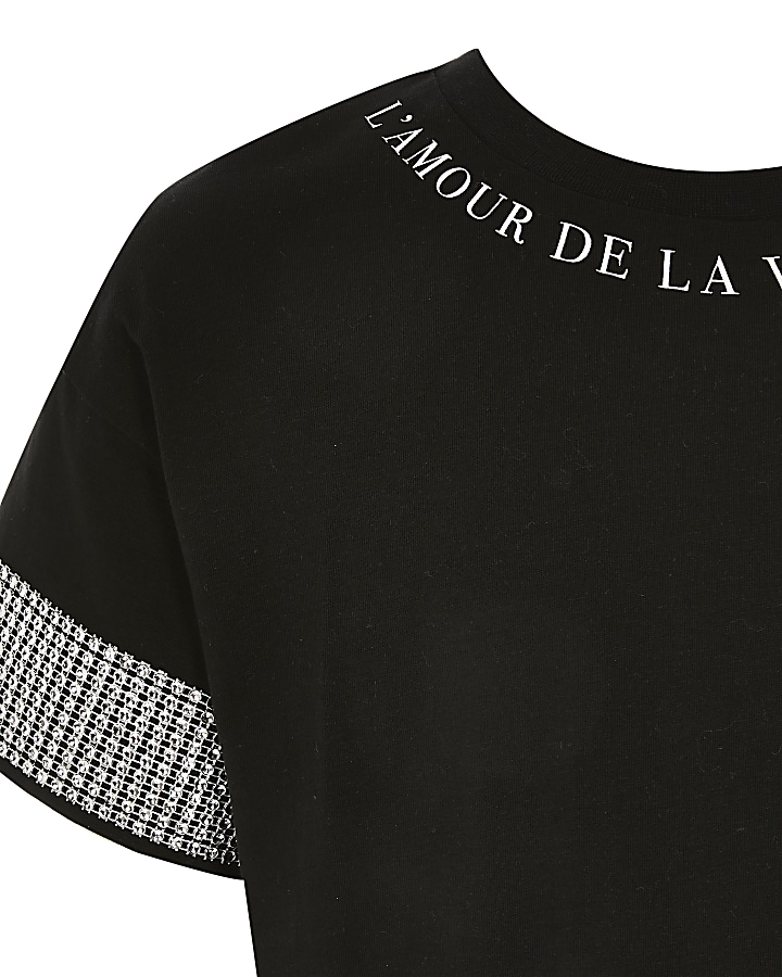 Girls black 'Love' diamante oversized T-shirt