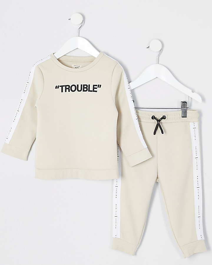 Mini boys stone 'Trouble' sweatshirt outfit