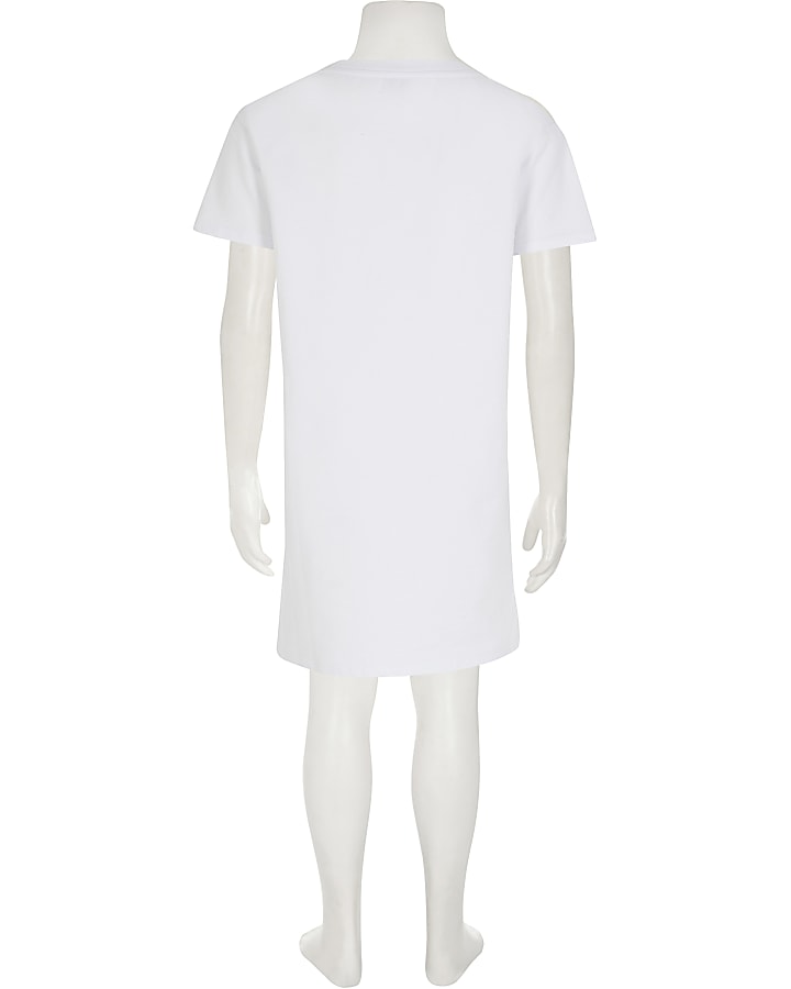 Girls white organza bow T-shirt dress