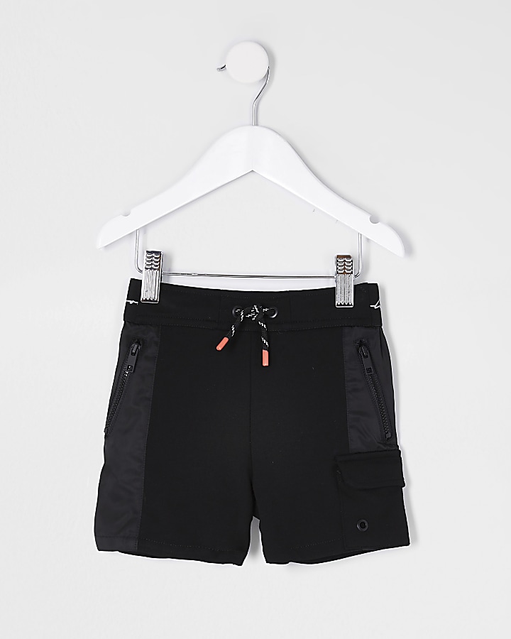 mini boys black contrast blocked shorts