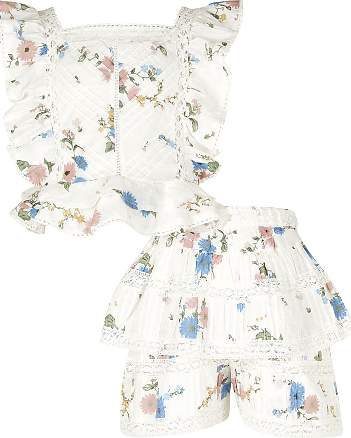 Girls cream floral broderie outfit