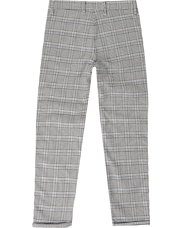 Boys grey check tape side trousers