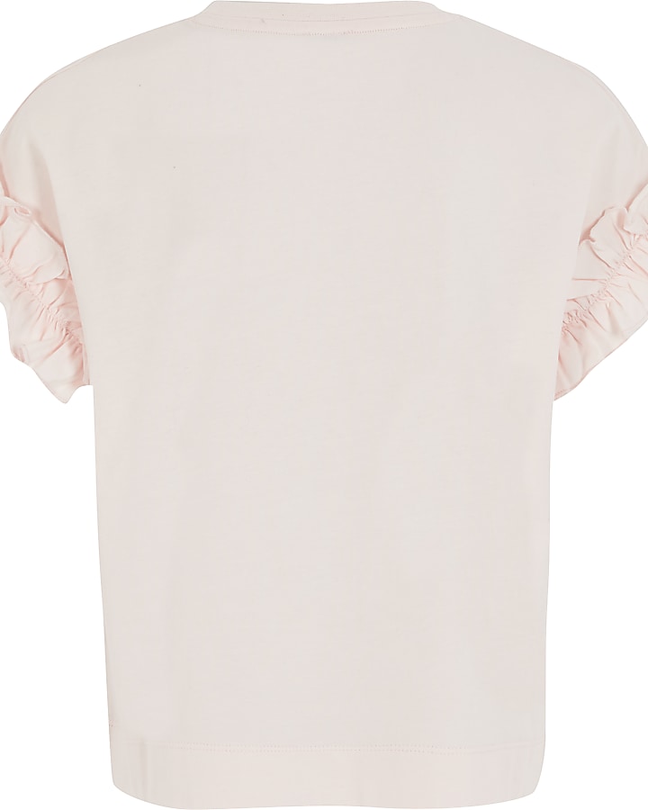 Girls pink sequin frill sleeve T-shirt