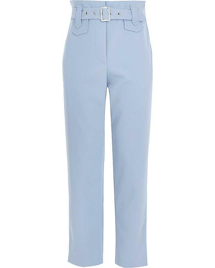 Girls blue belted twill trousers