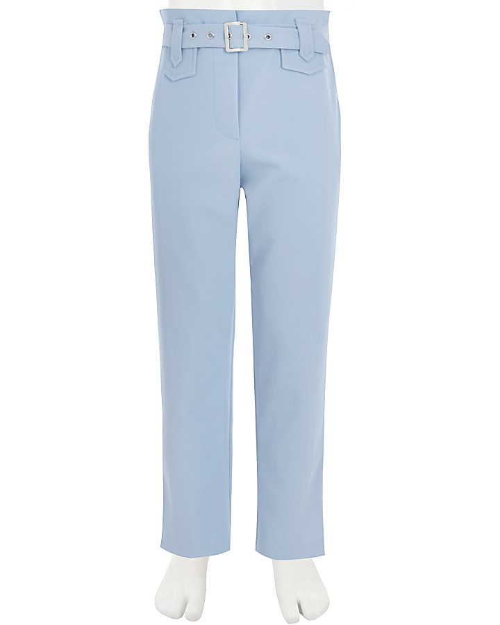 Girls blue belted twill trousers
