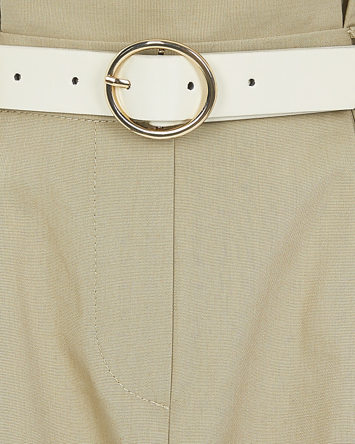 Girls beige belted paperbag trousers