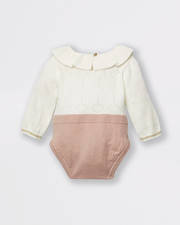 Baby pink knit baby grow and tights set