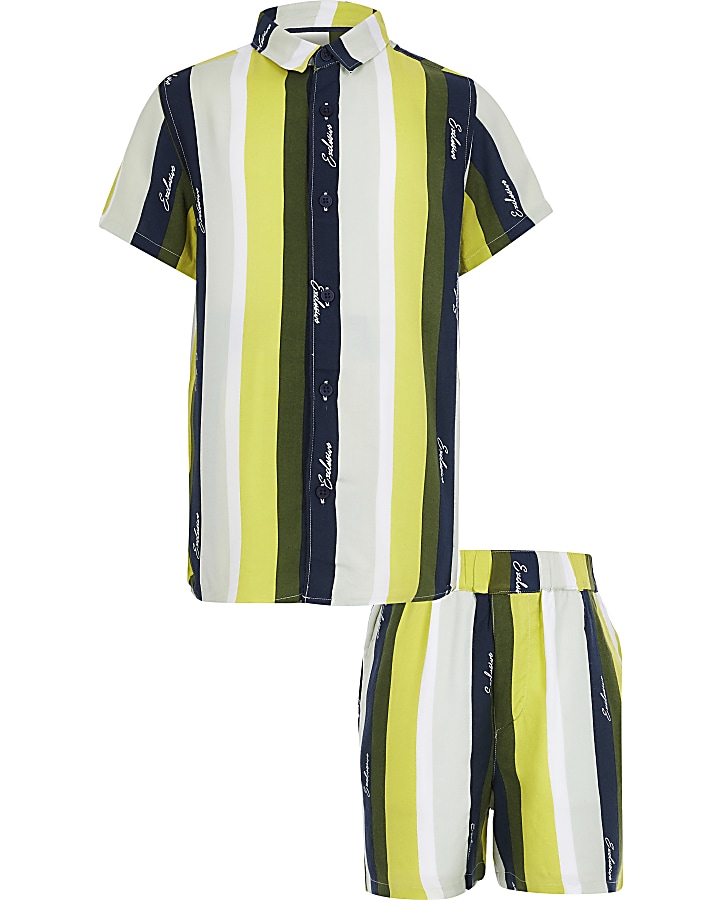 Boys khaki and lime stripe shirt outfit