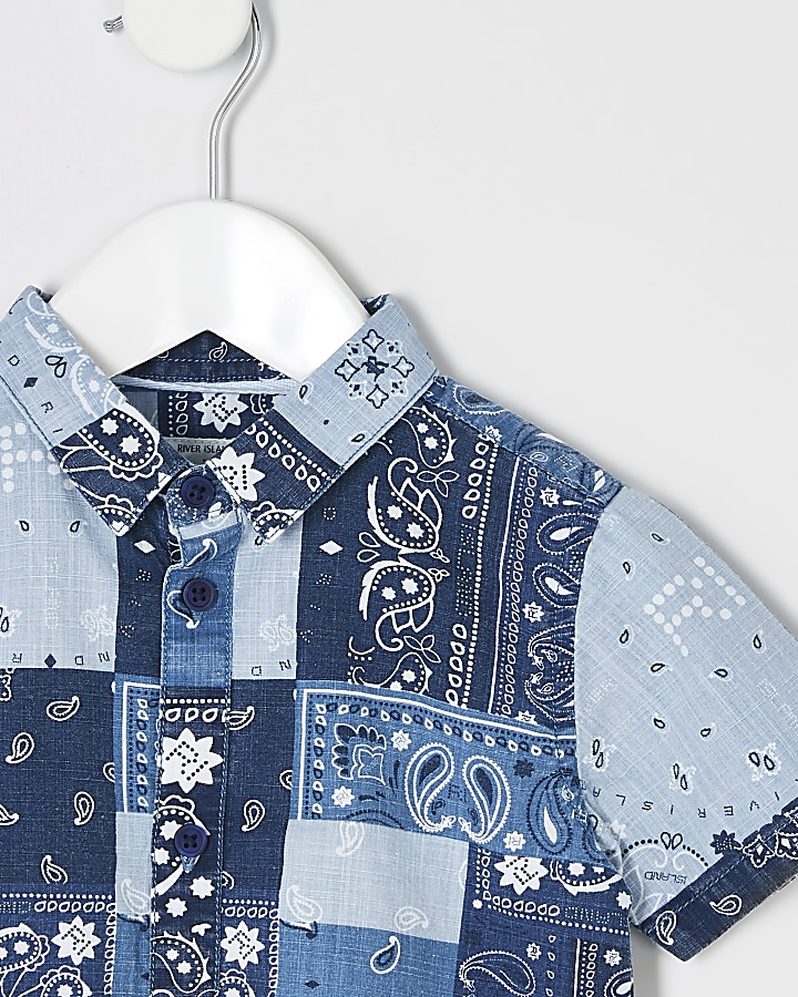 Mini boys blue paisley print shirt