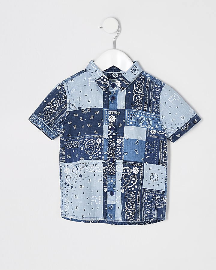 Mini boys blue paisley print shirt