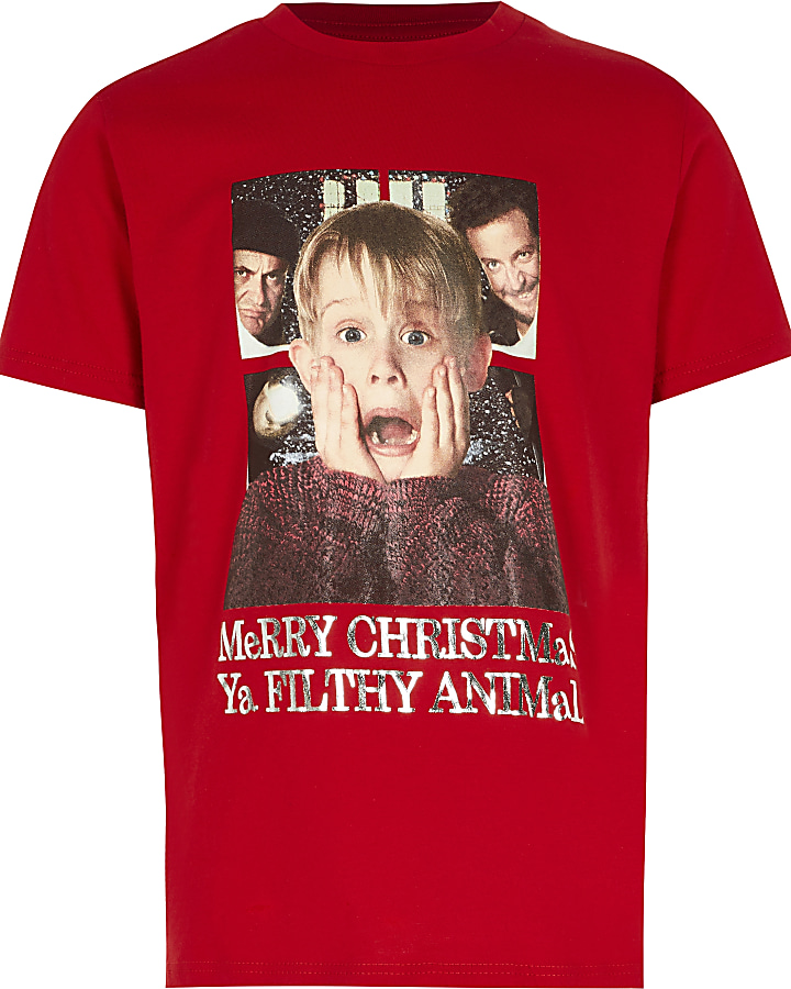 Boys red Home Alone print Christmas T-shirt