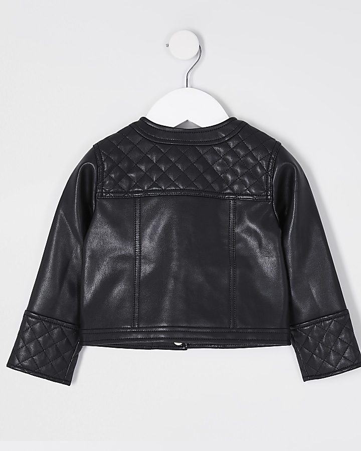 Mini girls black faux leather jacket