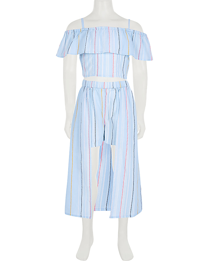 Girls blue stripe print skort outfit