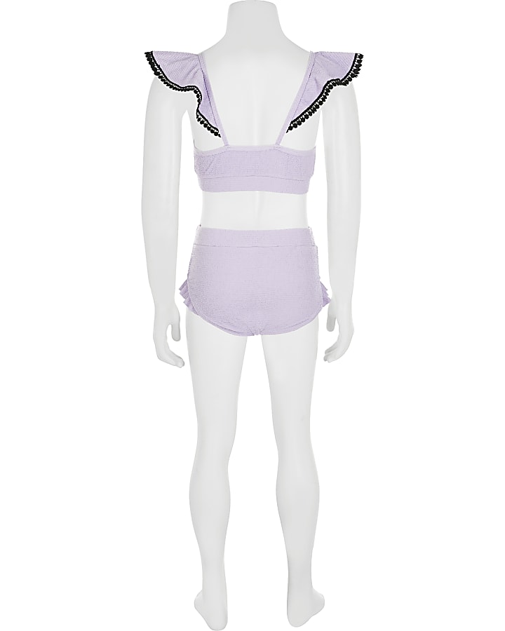 Girls purple frill triangle bikini set