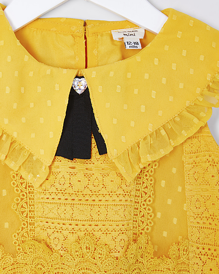 Mini girls yellow lace swing dress