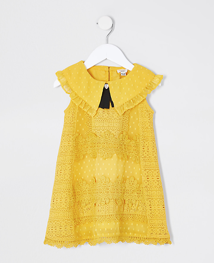 Mini girls yellow lace swing dress
