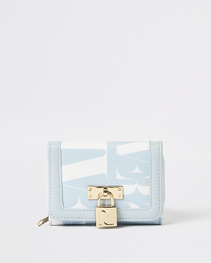 Girls blue RI lock front fold out purse