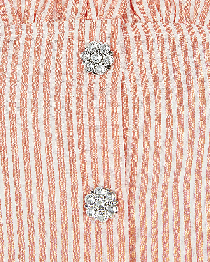 Girls red stripe diamante button cami top