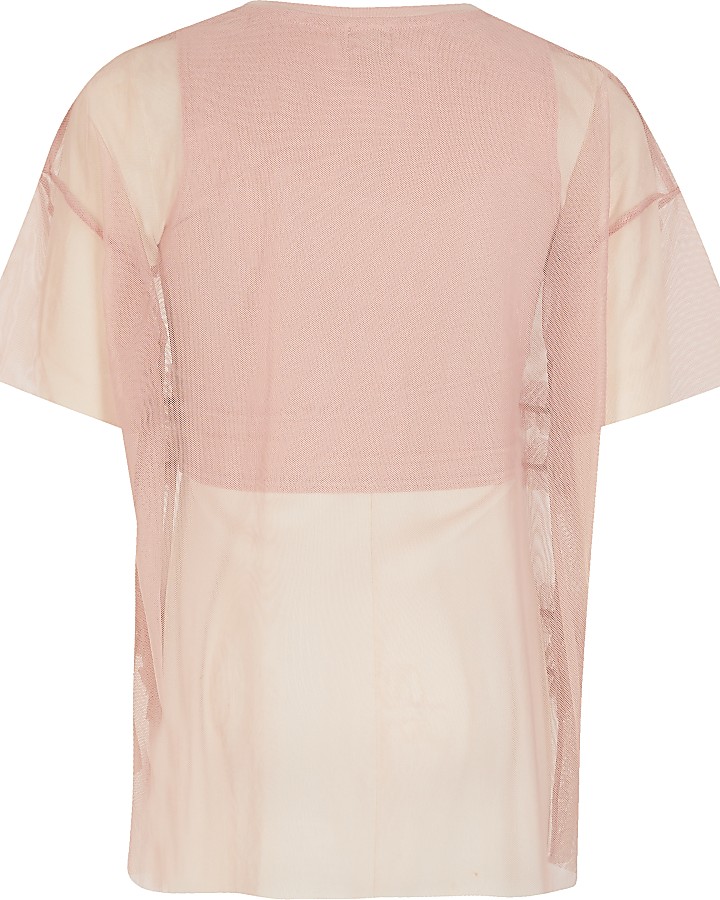 Girls pink frill mesh oversized layer top